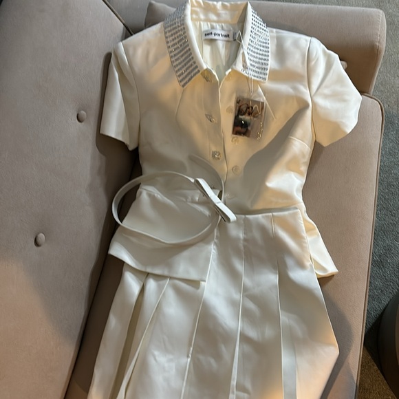 Self Portrait Cream Taffeta Diamante Mini Dress - Picture 10 of 10